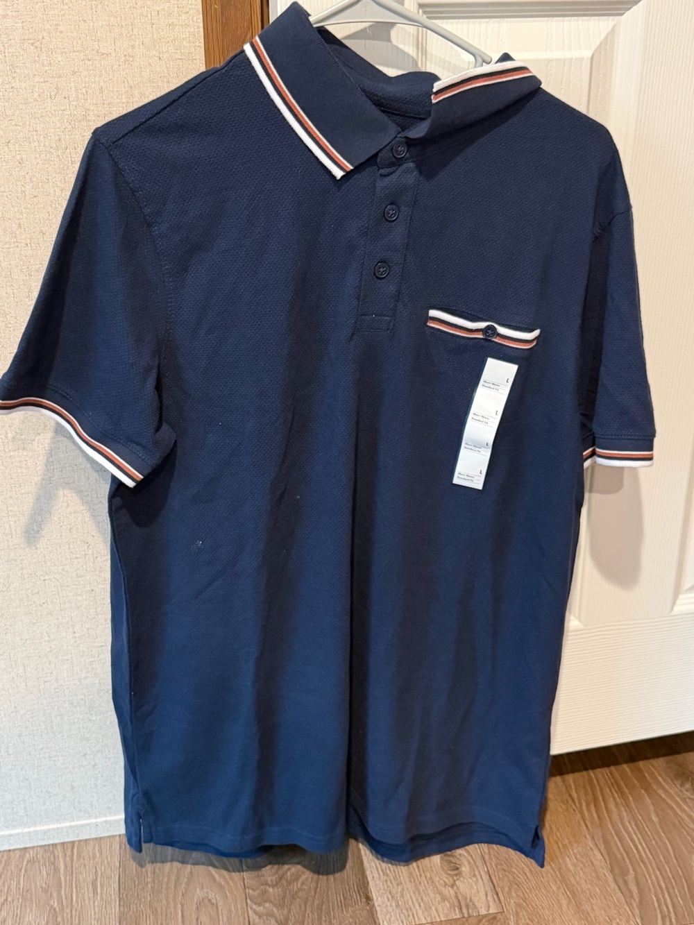 Goodfellow Men's Navy Polo Shirt with Contrast Trim.